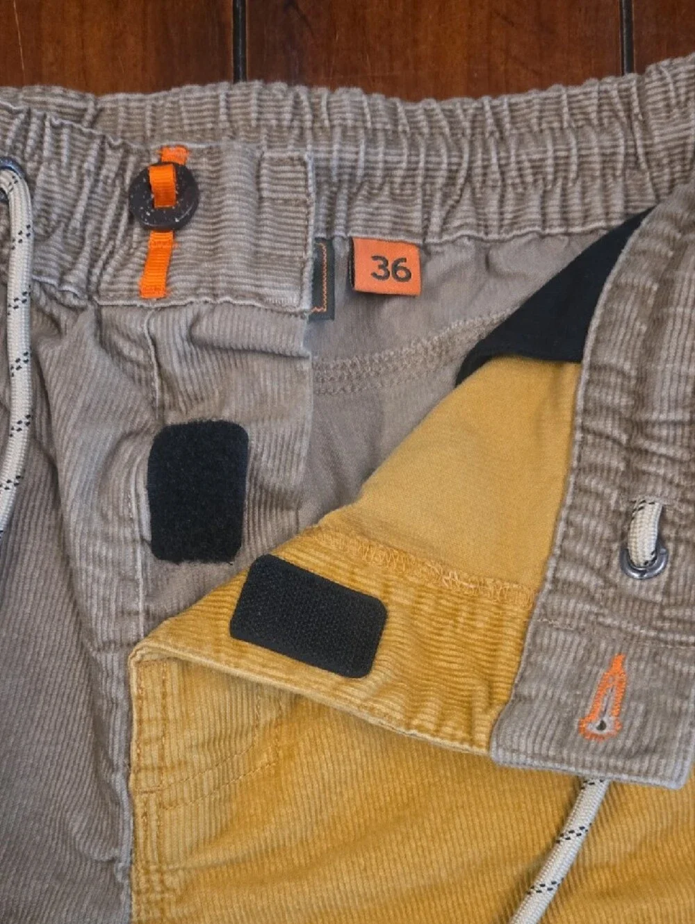 Howler Brothers Two-Tone Corduroy Shorts in Mustard and Taupe
